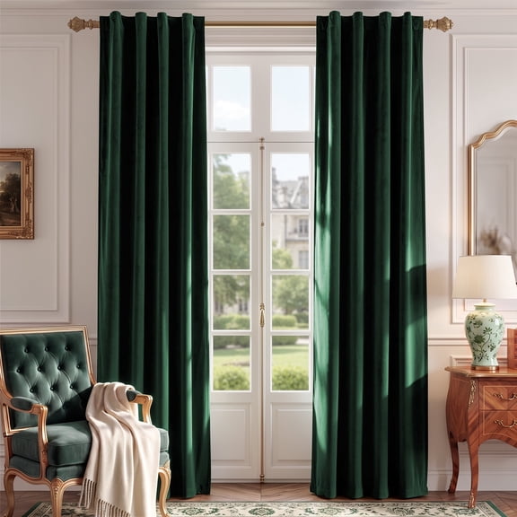 TOPICK Blackout Emerald Green Velvet Curtains Thermal Insulated Back Tab Drapes for Living Room and Bedroom 40"W x 84"L, 2 Panels