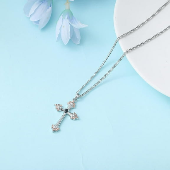 Cross Necklace For Women | Silver Faith Birthstone Cross Pendant With Birth Flower Jewelry Gifts For Teen Wife Women For Birthday Anniversary[o3401]