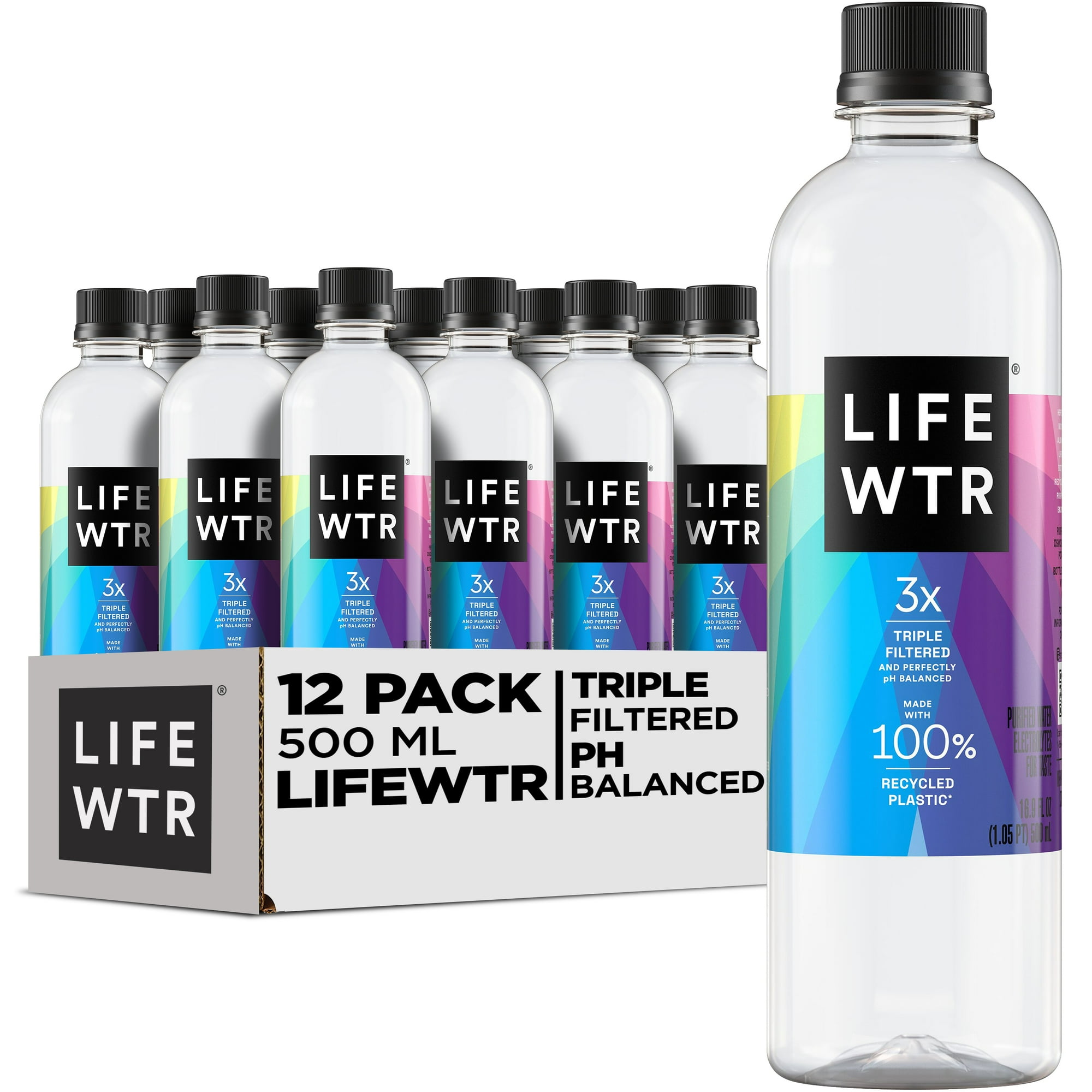 LIFEWTR, Premium Purified Water, pH Balanced with Electrolytes For Taste, 500 ml Bottles (pack of 12) (Packaging May Vary)