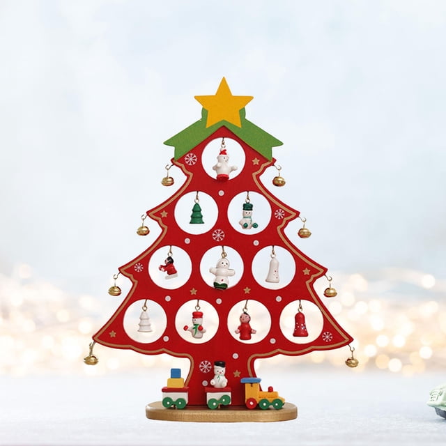 Decoración de Escritorio de Navidad BLESIY Mini Árbol de Madera Rojo