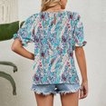thumbnail image 4 of Blusa de manga con volantes estampada, cuello redondo, borde elástico, blusa informal para mujer, flor para citas, Verde XL, 4 of 6