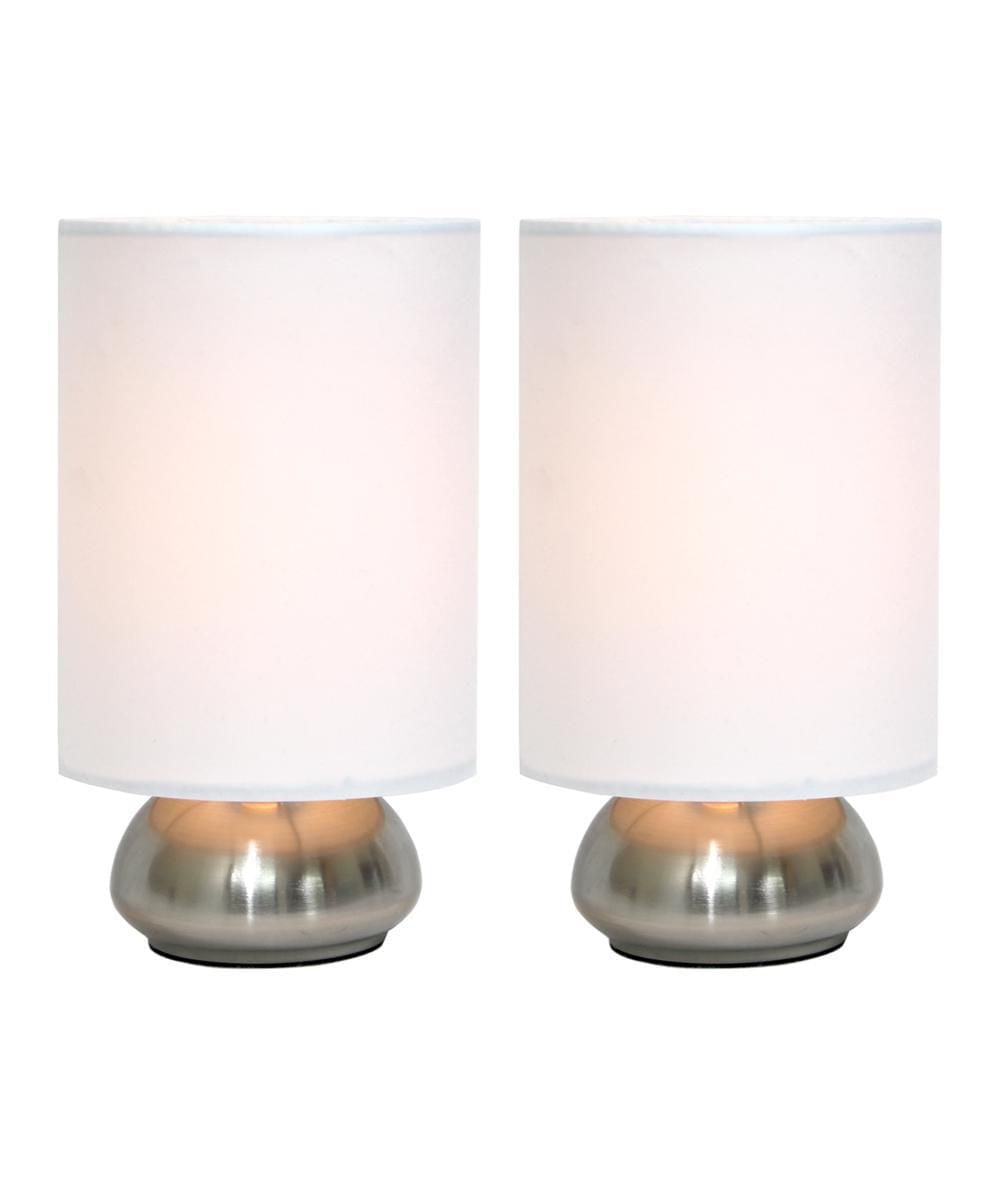 Pack de 2 mini lampes tactiles Simple Designs Gemini avec base en nickel brossé et abat-jour en tissu Ivy