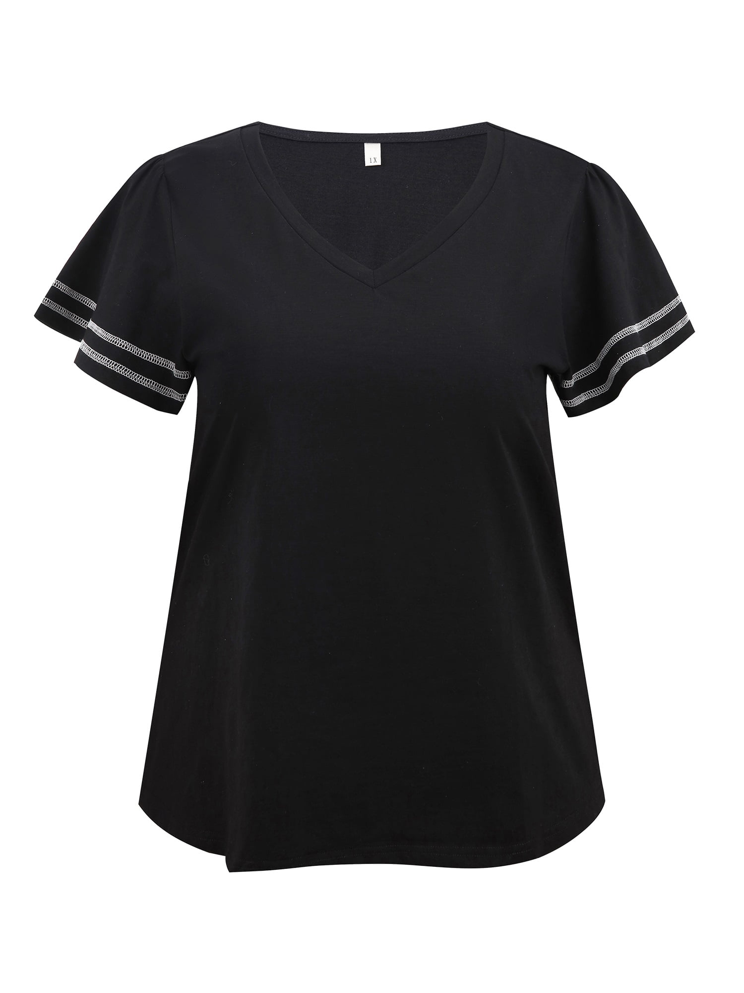 DARING DIVA Women's Plus Striped T Shirts Loose Fit Color Block Blouses 2X Black