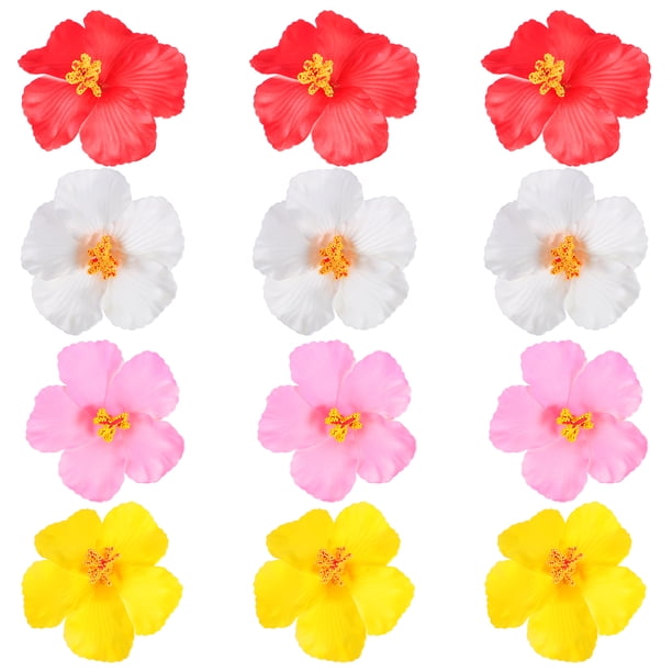 12 flores de hibisco hawaianas: flores artificiales de imitación para fiestas, para decorar mesas tropicales, bodas y veranos.