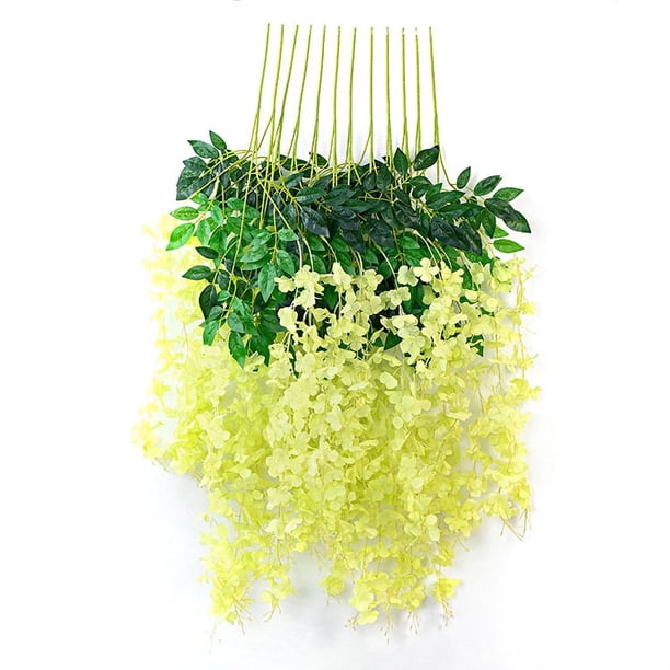 XmhyTop Flores colgantes de glicina verde, paquete de 12 enredaderas de flores, glicina falsa, flores de glicina artificiales de 3,61 pies,guirnalda de flores para decoración