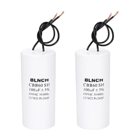 Uxcell 2 Pcs CBB60 Running Capacitor, 100uF 450V 2 Wire Electric Air Compressor Motor Run Starting Capacitor for Washing Machine, Refrigerator, Air Conditioner, White
