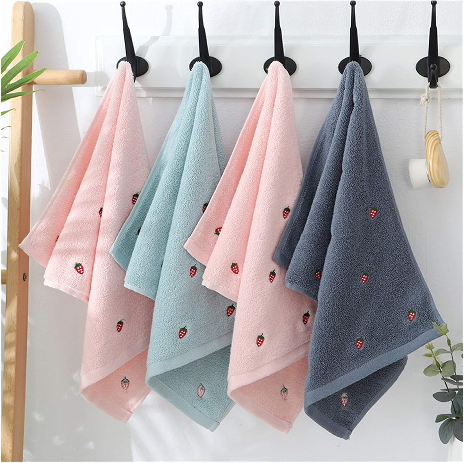 Cute bath towel New strawberry embroidered designer towel set cotton bath towel Ladies cute towel (Color : Pink, Size : 2pcs towel set) Pink 2pcs towel set