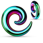 Pair Rainbow Anodized Steel Spirals plugs ear gauges tapers - Size=4g