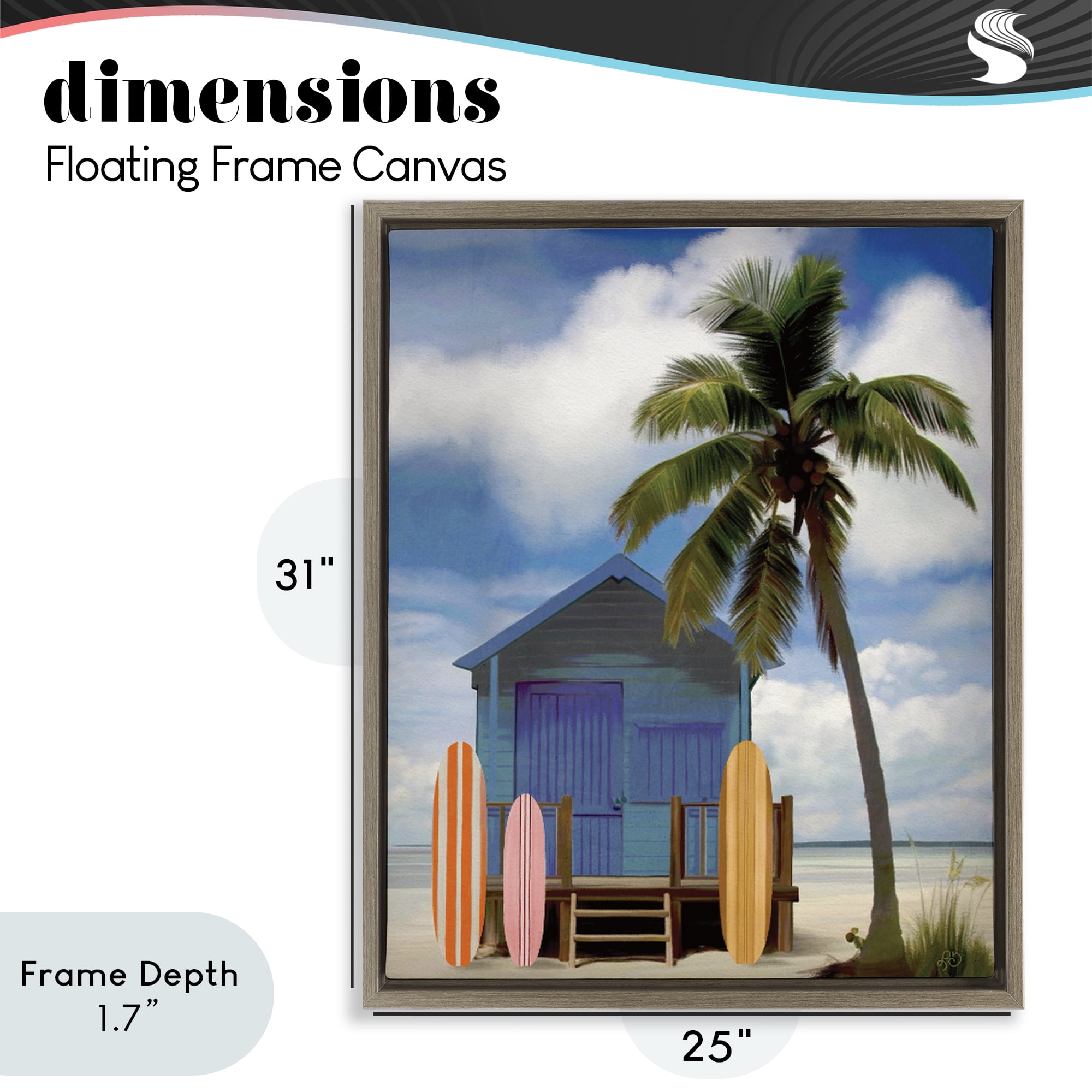 Stupell Industries Palm Overhanging Surf Shop Brown Framed Floater Canvas Wall Art, design by Lisa R Dumm