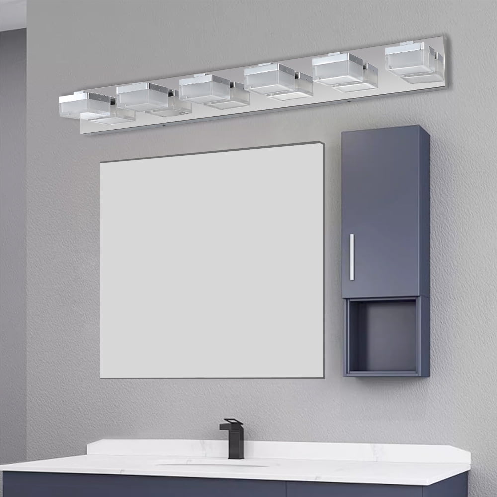 Modern 6-Light Chrome Vanity Light Fixture with LED Lighting for Bathroom Vanity, Dressing Room Makeup Mirror Bright Adjustable Light Bar - Soft Glow Energy-Efficient Design