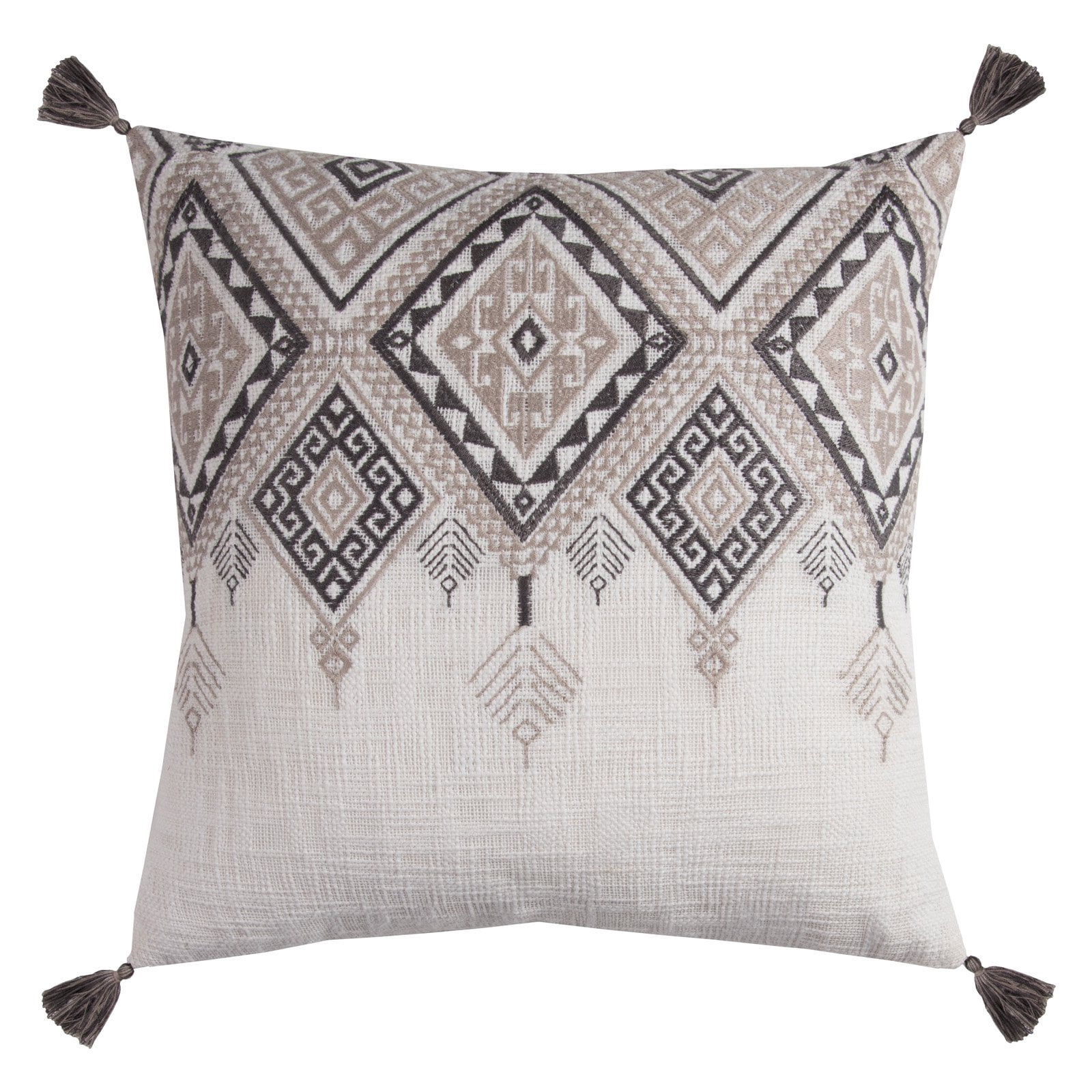 Rizzy Home Decorative Poly Filled Throw Pillow Tribal Aztek With Tassels 20"X20" Brown
