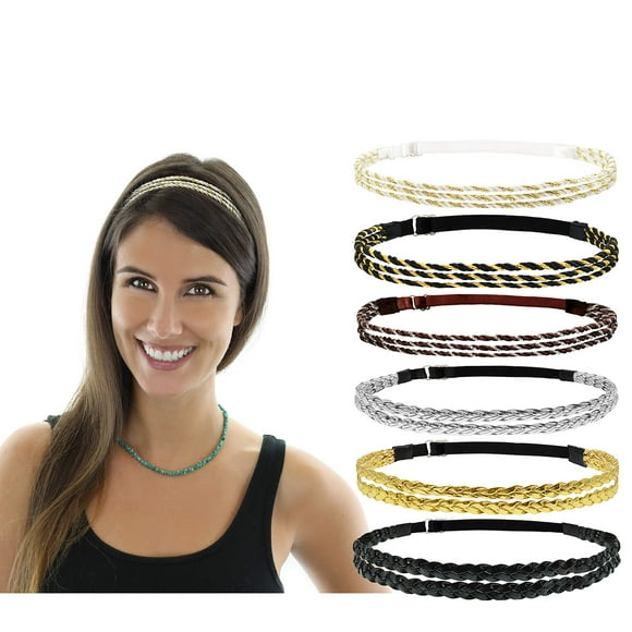Beaute Galleria 6 Pcs Bandeaux Tressés Réglables - Double Tressage & Triple Mèche Torsadée Élastique Accessoire Cheveux Femme Hippie Boho Bohème
