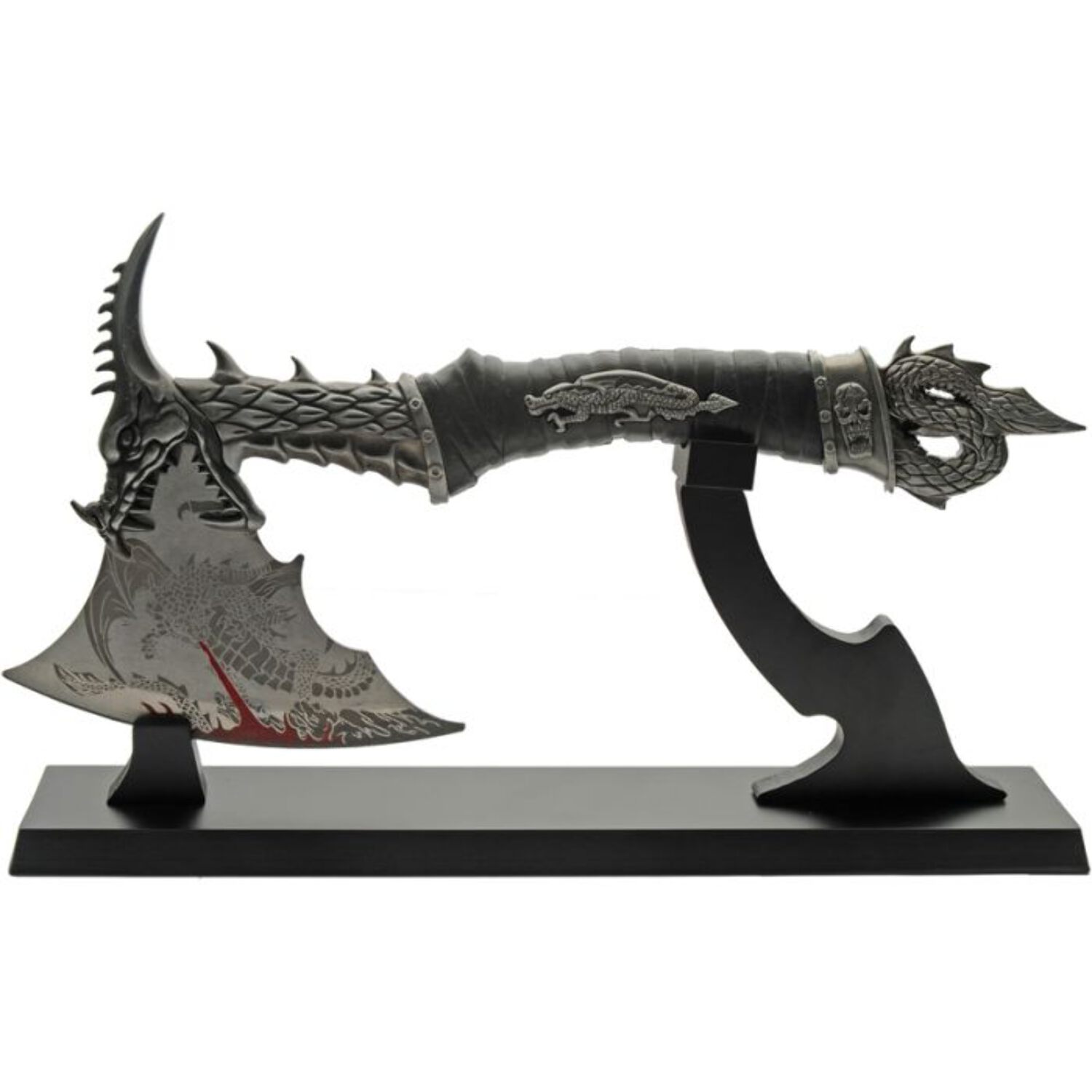 SZCO 14.5" Dragon Hatchet, Stainless Steel Graphic Blade with Dragon Handle, Collectible Display Axe for Home Decor with Wooden Stand