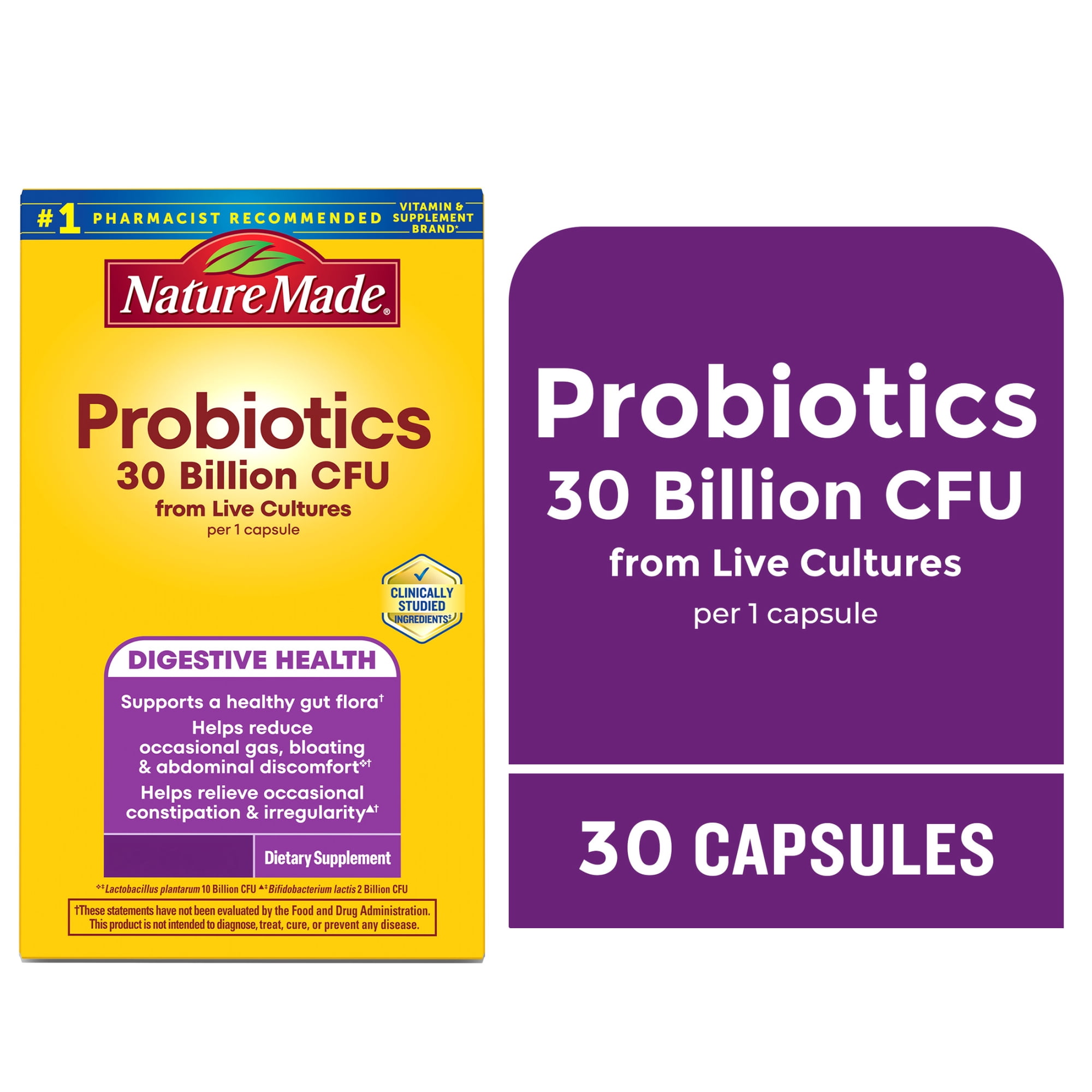 Nature Made Probiotic Capsules 30 Billion CFU From Live Cultures for Digestive Health, 30 Count
