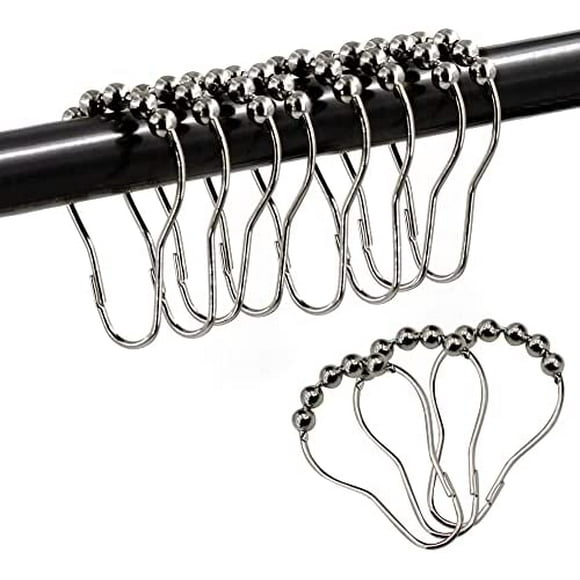 YOITEA Stainless Steel Shower Curtain Hooks Rings, Nickel Shower Hooks for Shower Curtain Liner, Rolling Balls Rust Proof Shower Rings for Curtain Accessories and Bathroom Shower Rod, Set of 12
