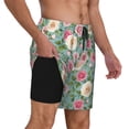 thumbnail image 2 of Naloa Rose Flowers Print Men Swim Trunks with Compression Liner ,Board Shorts,Men's Swim Shorts with Drawstring and Elastic Waistband-Large, 2 of 6