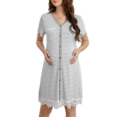 

Casual Striped V Neck Sleepshirts Short Sleeve Multicolor Maternity Sleepwear (Women s)