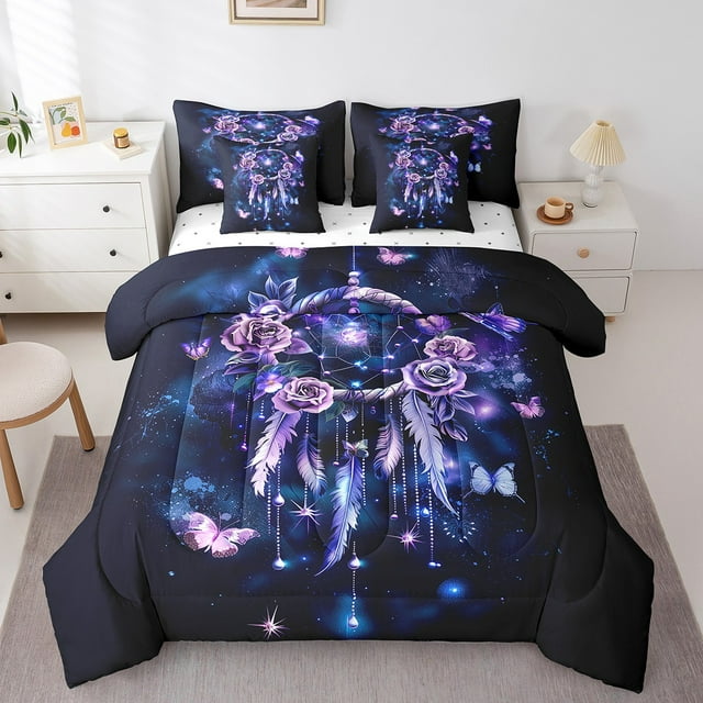 YST Ensemble de Literie Rose pour Filles Taille Très Grand 7 Pcs Lit en Sac Dreamcatcher Ensemble de Literie pour Enfants Adolescents Super Doux Toutes Saisons pour Chambre, Ensembles de Lit Réversibles Flying Butterfly avec Draps