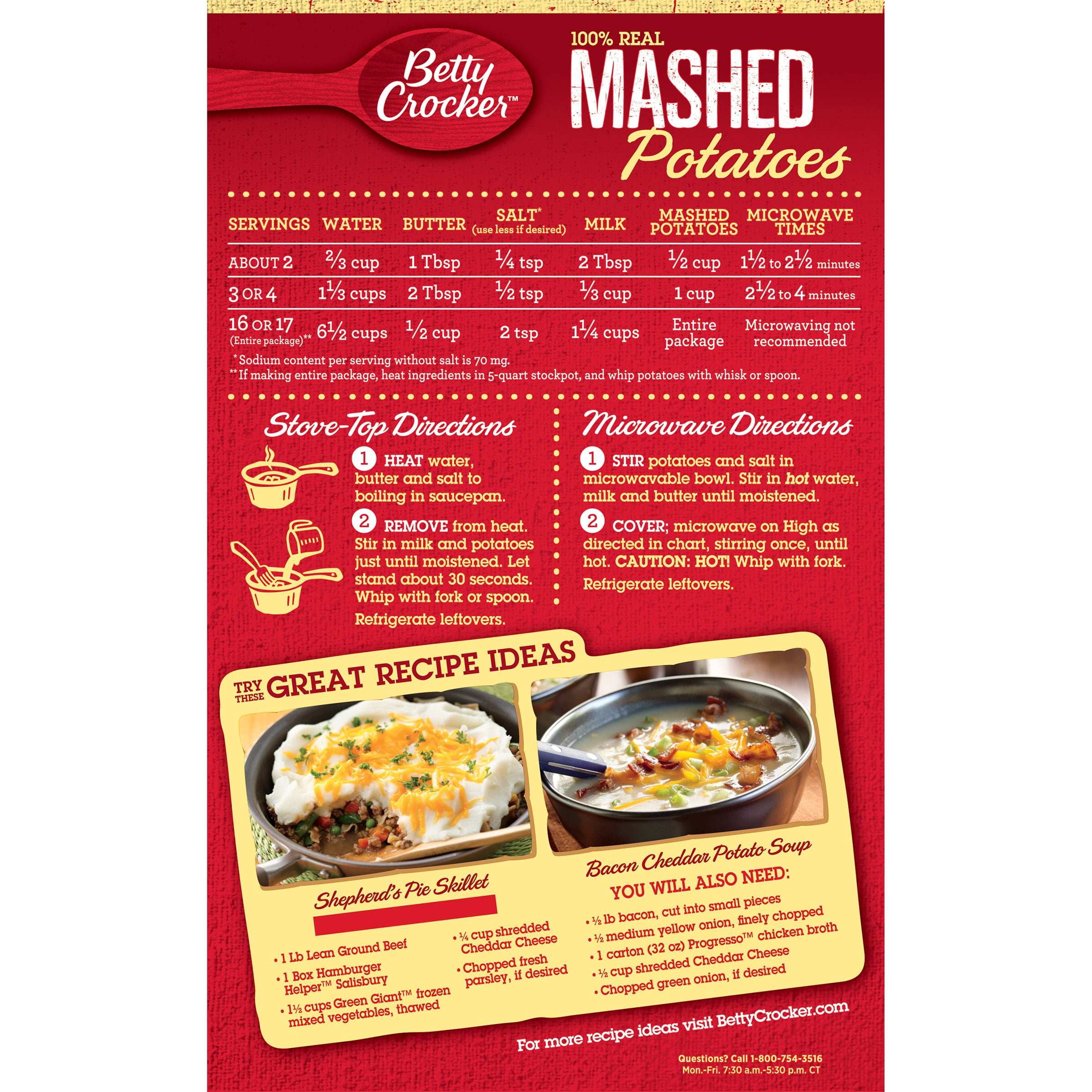 betty crocker instant mashed potatoes nutrition facts