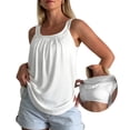 thumbnail image 2 of Summer Tank Tops for Women Loose Fit Pleated Sleeveless Top Square Neck Camisole Tank Tops with Built in Bra Basic Shirts Curved Hem Flowy Cute Beach Vacation Outfits White M, 2 of 9