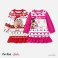 thumbnail image 6 of Barbie Toddler Girls Christmas Dress Hot Pink Bohemian Ruffle Hem Long Sleeves Outfits Ugly Sweatshirt Sizes 2-6, 6 of 8