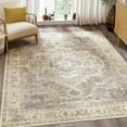thumbnail image 5 of Toyoso 9x12 Washable Area Rugs for Living Room - Vintage Distressed Floral Neutral Boho Farmhouse Thin Soft Large Rug Indoor Floor No Slip Rug Carpet for Bedroom Dining Room Decor - Brown, 5 of 8