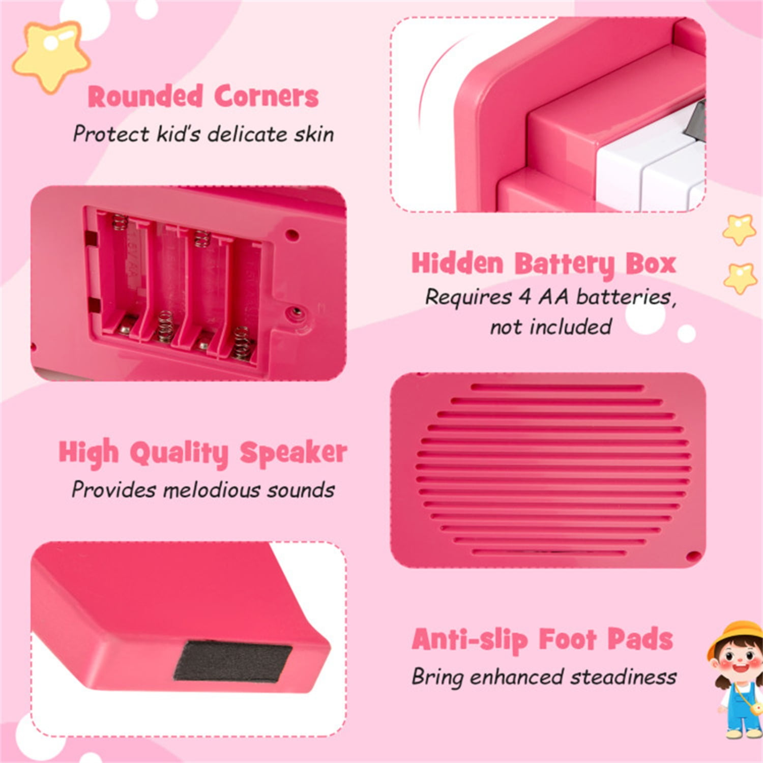 25 Keys Mini Digital Piano for Kids Age 3+, Lighted Teaching Mode with 6 Tones & 15 Demo Songs-Pink