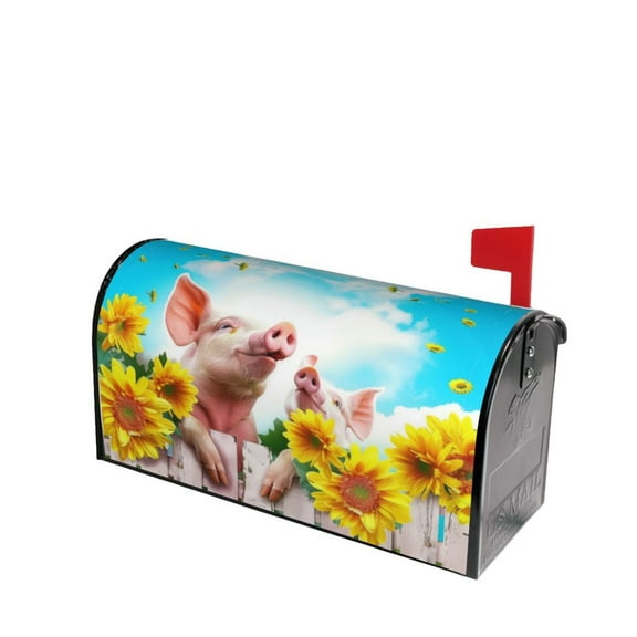 PHELIKA 3d Pigs Sunflower Hanging On Fence Welcome 01 Magnetic Mailbox Covers Post Letter Box Cover Standard Size 21"H x 18"W