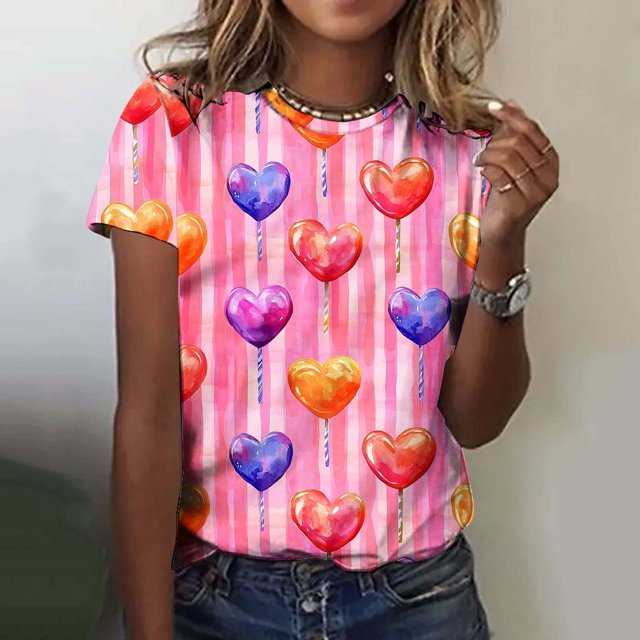 QIPOPIQ T-Shirts Vintage pour Femmes Mode Décontractée Col Rond Manches Courtes T-Shirt Imprimé Top Liquidation