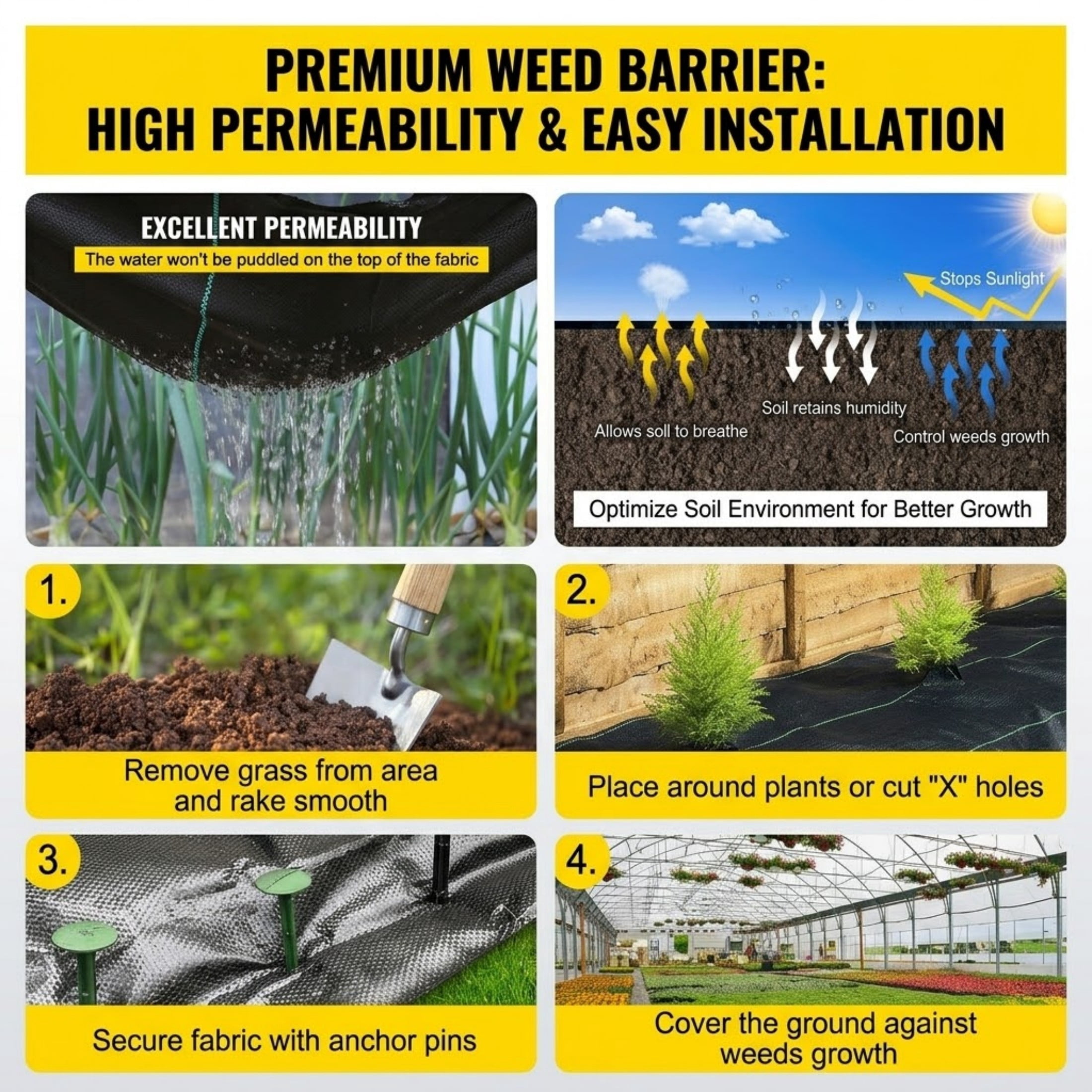 6 x 250 ft Weed Barrier Landscape Fabric, 4.1 Oz Heavy Duty Woven Ground Cover for Garden & Driveway, Black