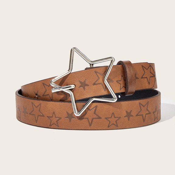 Retro Five-point Star American Belt PU Leather Ethnic-inspired Waistband Y2K Jeans Waist Belt Adjustable Casual Versatile Waist Accessory