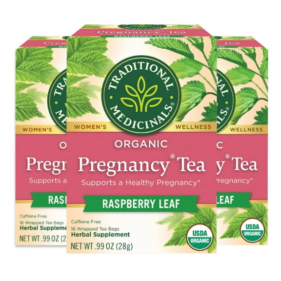 Traditional Medicinals Organic Pregnancy Tea Raspberry Leaf Herbal Tea, Supports Healthy Pregnancy, (Pack Of 3) - 48 Tea Bags Total