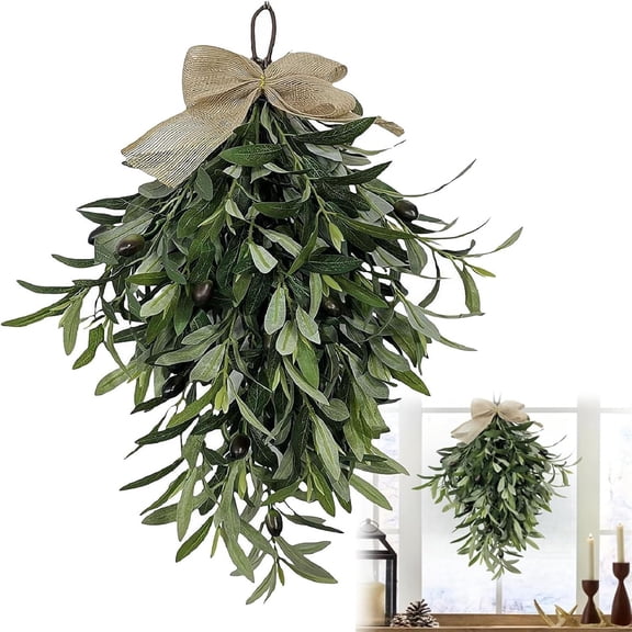 Zoowood Spring Wreath Front Door Wreath Olive Wreath Teardrop Wreath Artificial Greenery with Burlap Bow Farmhouse Rustic Door Hanger