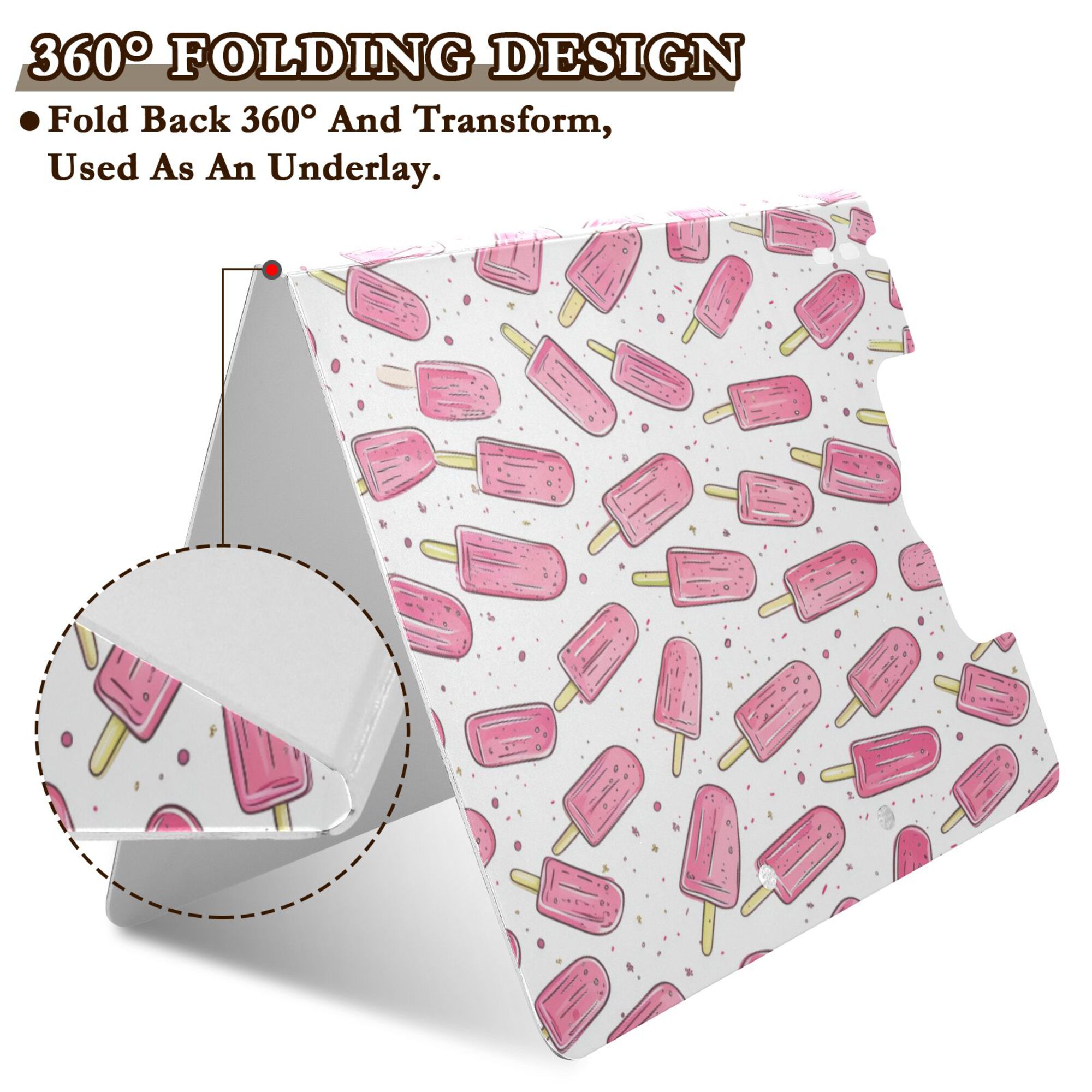 FORMRS A4 Clipboard Folder with Pen Holder Horizontal Foldable School Office Binder, Pink Popsicle Pattern