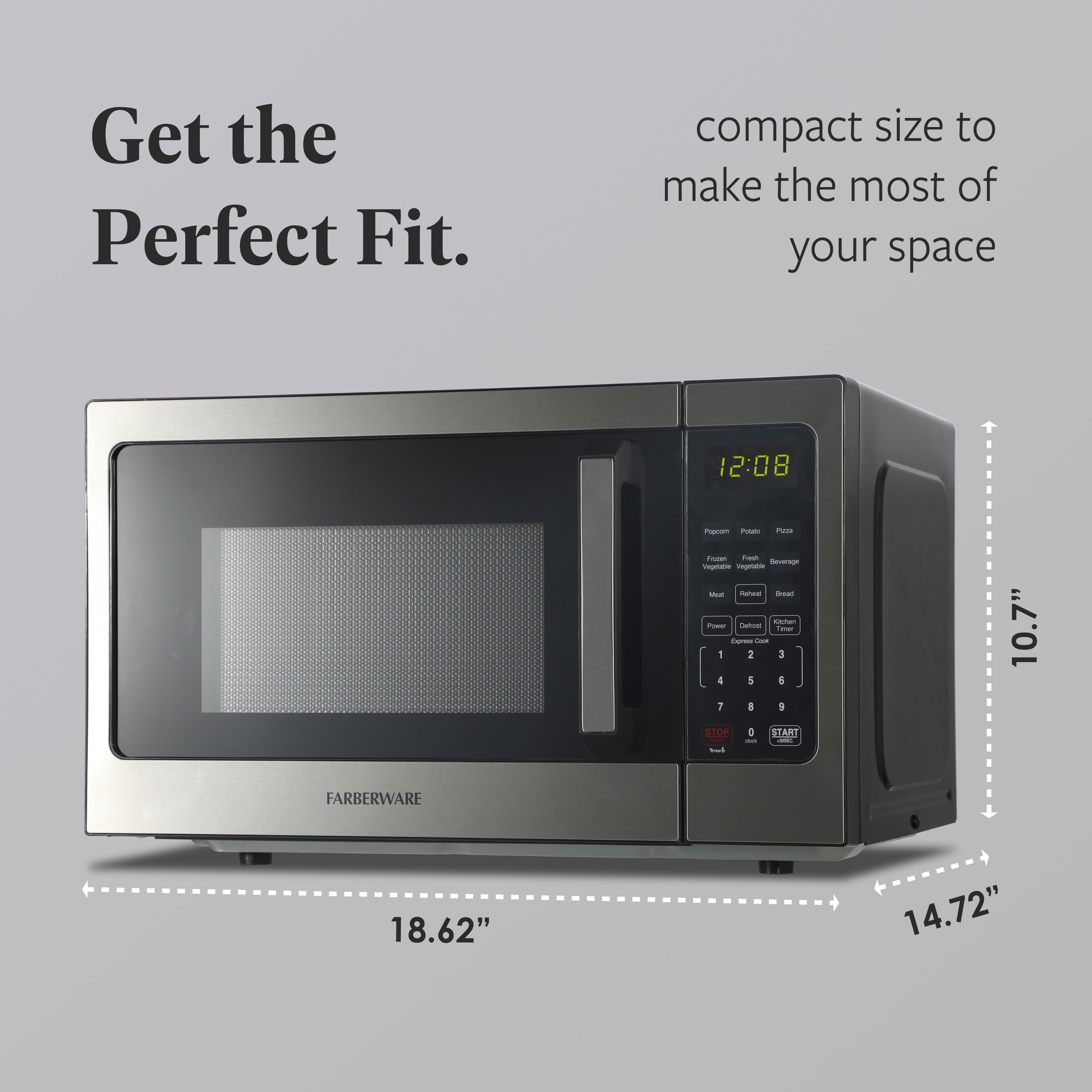 Farberware 0.9 cu ft Microwave Oven, 900W Countertop Microwave Oven with 8 Auto Cook Settings with Handle, Stainless Steel