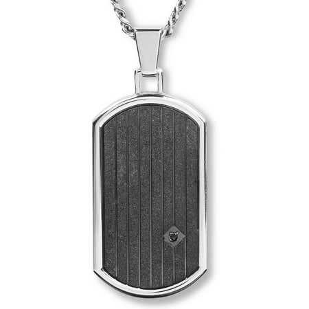 Crucible Stainless Steel Black Sandblasted Center with CZ Dog Tag Pendant