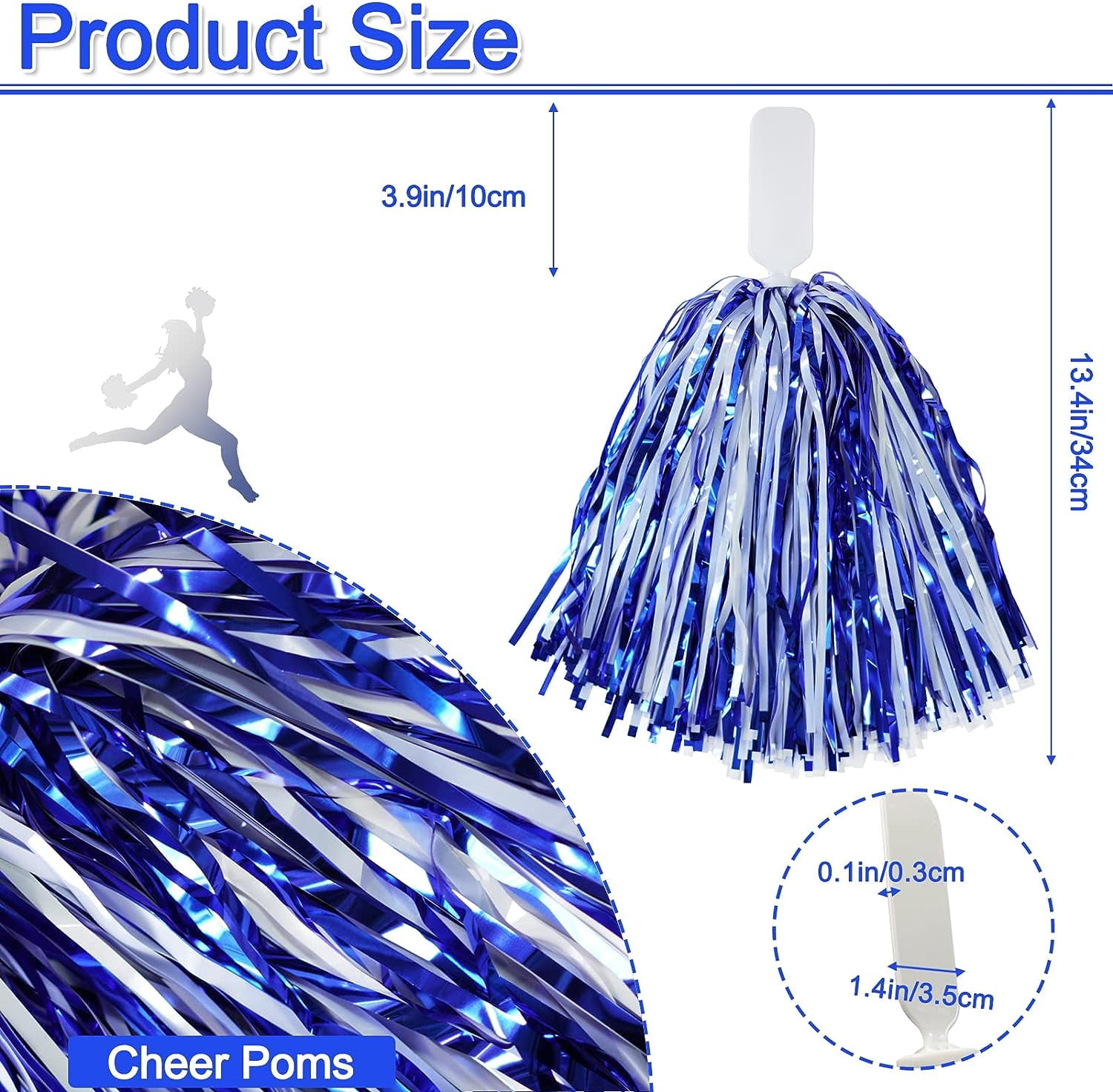LINLIN 12Pcs Handheld Cheerleading Pom Poms, Metallic Foil Cheerleader Pompoms Hand Flowers for Team Spirit Sports Games Dance Party - Durable & Lightweight