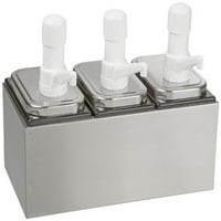 San Jamar P9713 Stainless Steel Condiment Pump Service Center with 3 Wells Black Jars, 14" Length x 7-7 8"...