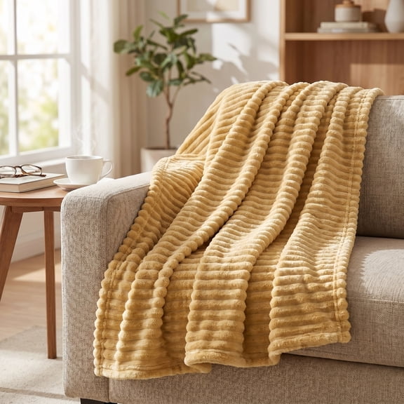 Flannel Throw Blanket Soft Cozy Blanket, Thick Stripe Design Blanket with Comfortable Texture, Warm Cover for Sofa Couch Bed Living Room Bedroom Home Decor,A