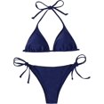 thumbnail image 1 of Traje de baño para mujer, conjunto de bikini triangular, con lazo lateral, ropa de playa Azul solido G Azul solido G Xishao ropa, 1 of 2