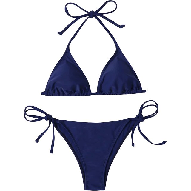 Traje de baño para mujer, conjunto de bikini triangular, con lazo lateral, ropa de playa Azul solido G Azul solido G Xishao ropa