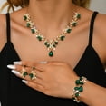 thumbnail image 2 of AEXTO Elegant Emerald Green Leaf Rhinestone Jewelry Set for Women – Gold Tone V-Neck Water Drop Pendant Necklace, Earrings & Bracelet Vintage Glam Gift for Her, 2 of 15