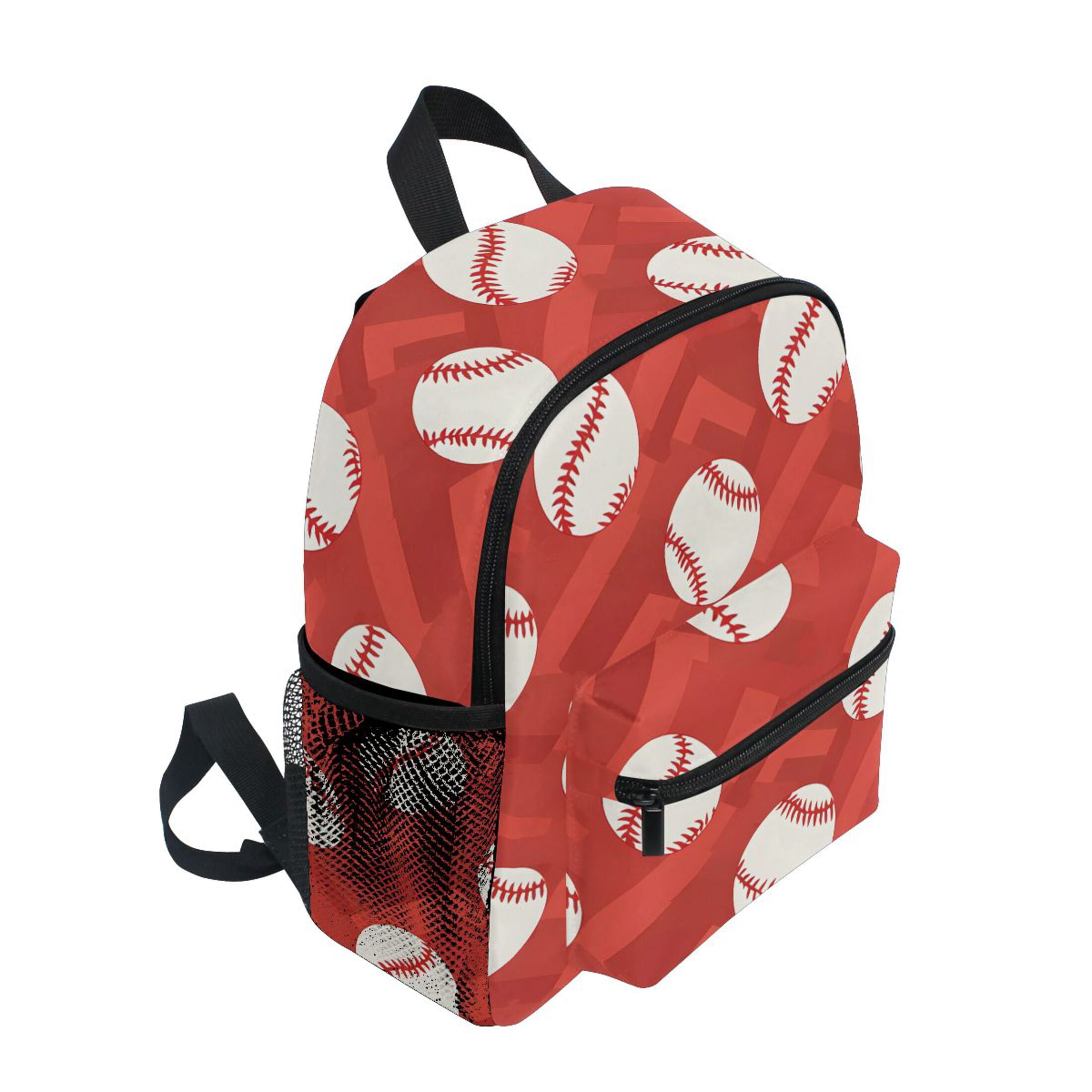 Red Chevron Baseball Pattern Mini Backpack Cute Small Backpack with Chest Strap and Whistle Ages 3-8