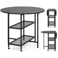 thumbnail image 6 of Demi Bonn Folding Round Dining Table,Lockable Wheels 2 Drop-Leaf Panels,2 Storage Shelves,Waterproof,Black, 6 of 7