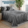 thumbnail image 5 of Bare Home Luxury Poly Satin Sheet Set for Hair and Skin, 15” Deep Pockets, Queen, Gray, 5 of 10