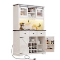thumbnail image 3 of 71" Bar Cabinet With Internal Storage Rack, Kitchen Hutch Storage Cabinet With Wine And Glasses Rack, Sliding Door, Power Outlet, Pegboard, Drawers, Farmhouse Coffee Bar, 3 of 8