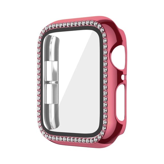 Case for Apple Watch Series 9/8/7 45mm With Tempered Glass Screen Protector, Bling Crystal Diamond Rhinestone Ultra-Thin Bumper Full Cover Protective Case for iWatch 45mm Accessories,Pink