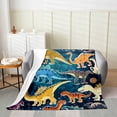 thumbnail image 2 of Colorful Dinosaur Fleece Blanket 30x40,Cartoon Dino Blanket,Galaxy Outer Space Throw Blanket,Ancient Jungle Animal Flannel Blanket,Blue Yellow Luxury Soft, 2 of 5