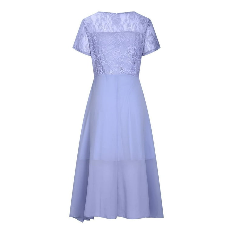 patchwork prom dress Prom Dress Midi Dresses for Women Fashion Dress Chiffon Patchwork Crew Neck  Lace Hollow Skirt Bridesmaid Evening Dress