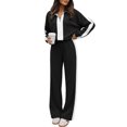 thumbnail image 2 of Szluipve 2 Piece Sets for Women 2 Piece Tracksuit Outfit Color‑Block Half Zip Collar Sweatshirt & Side Stripe Wide Leg Pants Set Casual Loose Loungewear Suit for Daily Sport Black S, 2 of 4